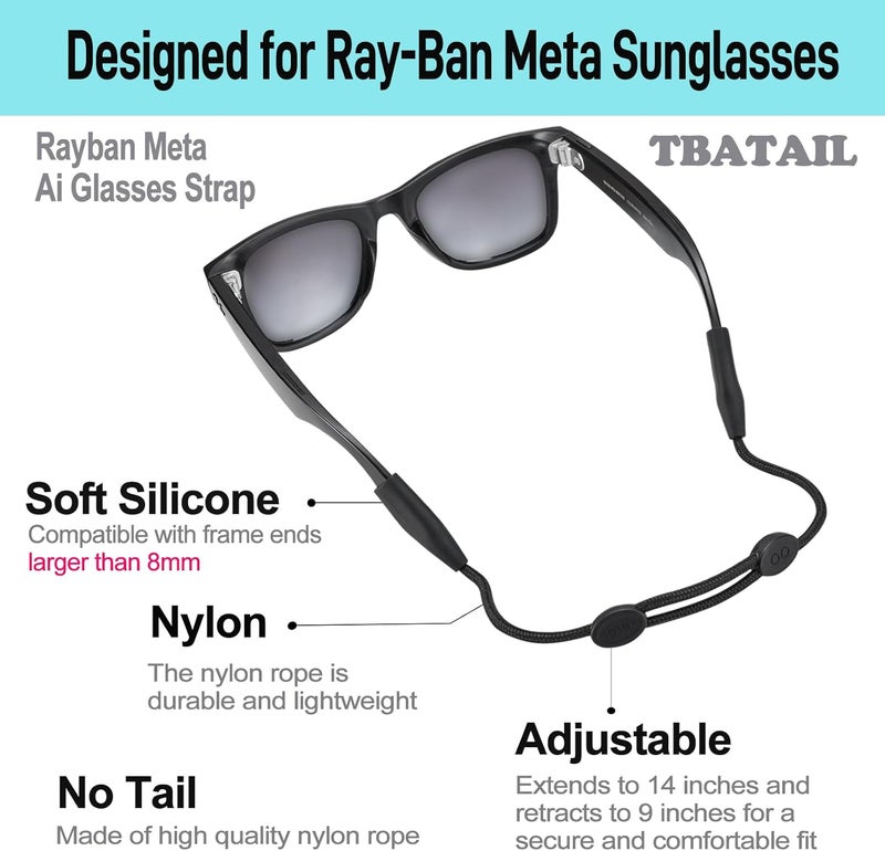 TBATAIL Glasses Strap for Ray-Ban Meta and Wide Frame Glasses –Adjustable Sunglasses Straps Cords for Men Women kids-Eye Glasses Holders, Eyewear Retainer Accessories-3pcs 14in Black/Brown/Blue - Image 3